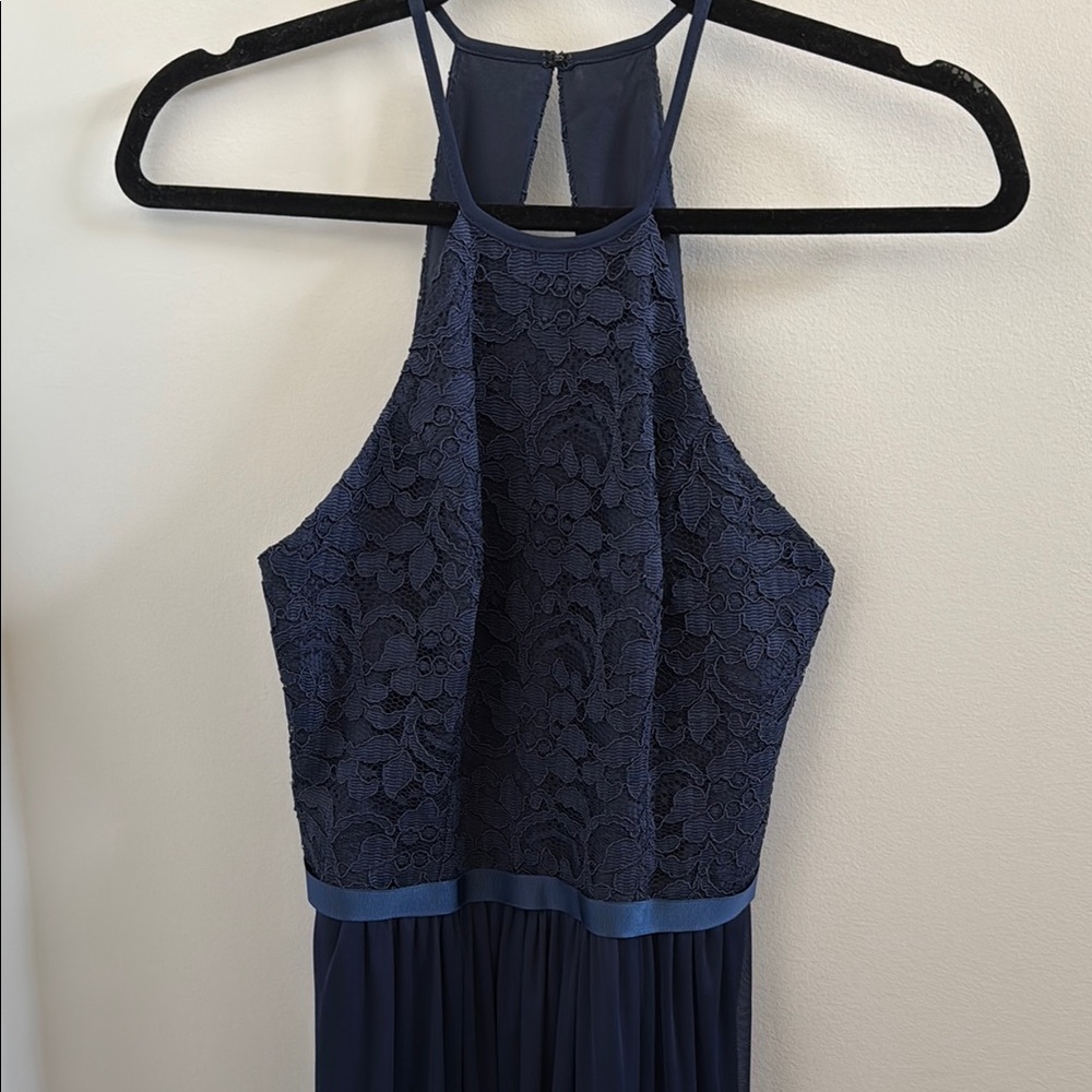 David’s Bridal Marine Navy Lace Halter Dress, Size 2